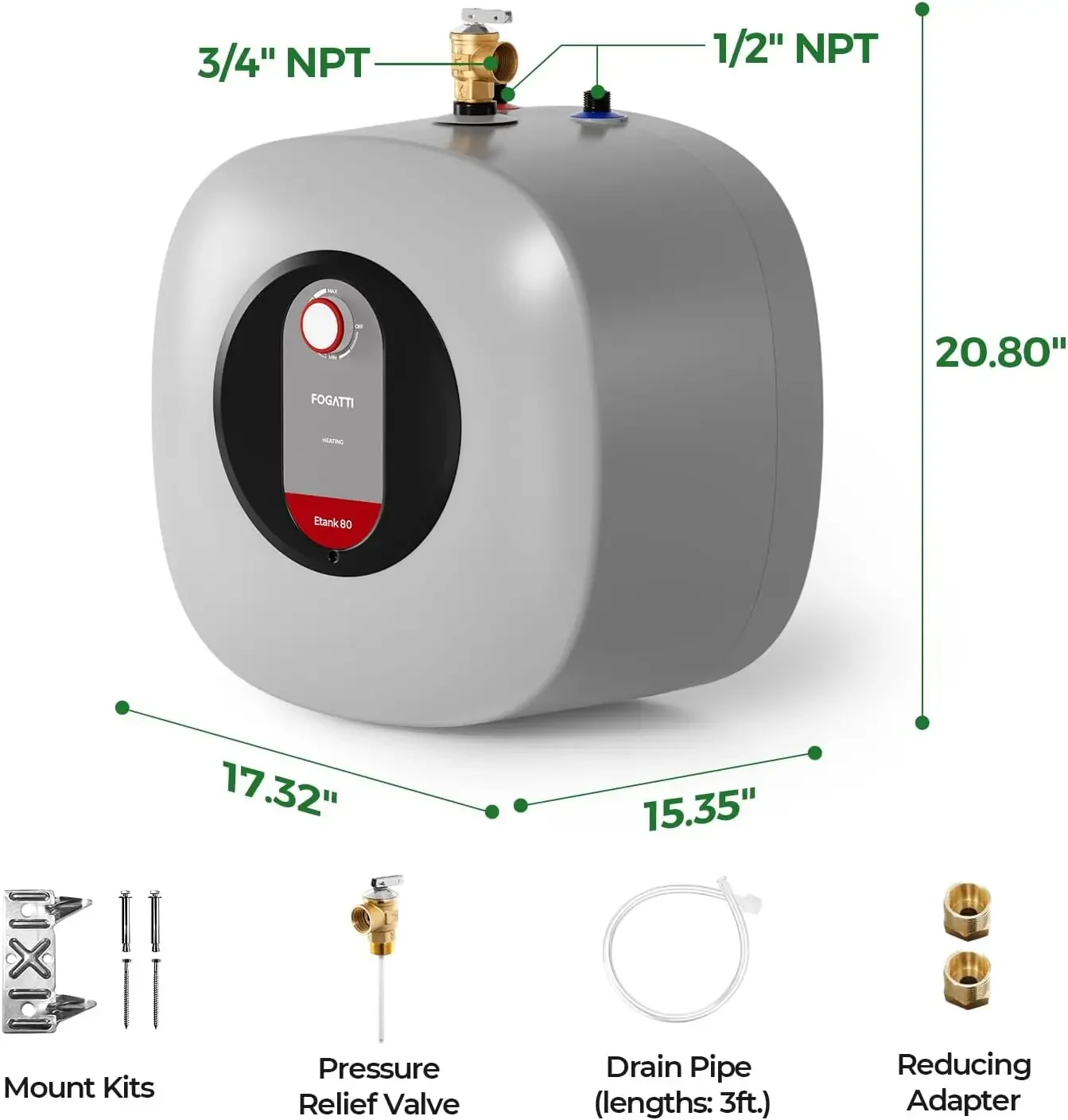 Electric Tank Water Heater, 8.0 Gallon Point of Use Instant Hot Water Heater 120V 1440W, Wall or Floor Mounted, Easy to