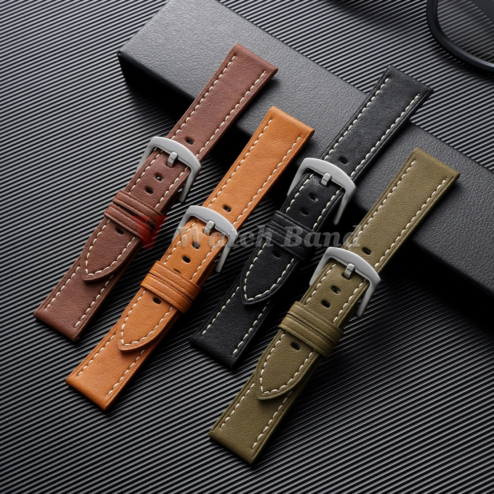 Vintage Retro Cowhide Leather Watch Strap - 22mm Wristband in Crazy Horse Style