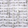 50 Pcs/Lot Fashion Hollow Out Stainless Steel Rings For Women Men Mix Style Flower Heart Crown Jewelry Party Gifts 3