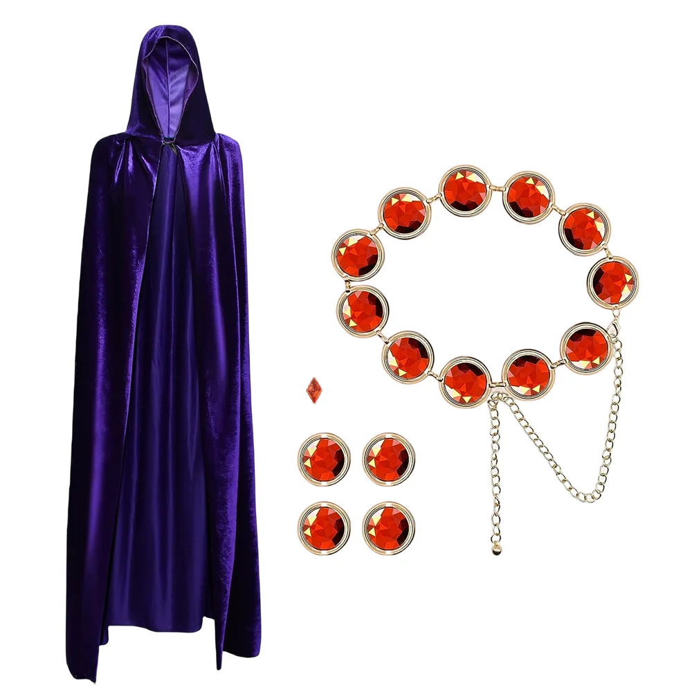 

Anime Teen Titans Super Hero Raven Cosplay Deluxe Jumpsuit Belt With Purple Cloak Halloween Uniform Cosplay Costume