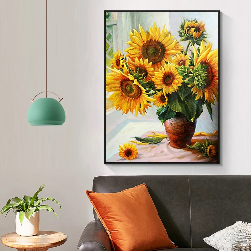Diamond Painting Sunflowers Landscape  5d Diamond Painting Square  Sunflower - Flower - Aliexpress