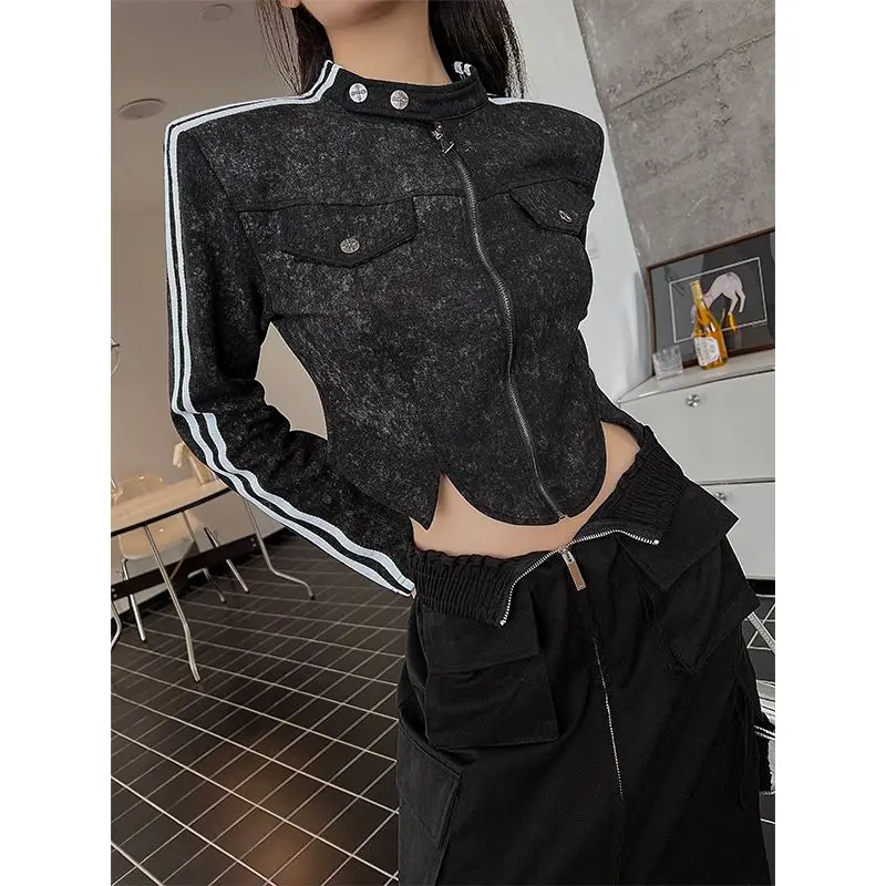 Cool Half Turtleneck Jacket For Women Long Sleeve Zipper Short Coat 2023 Autumn New Slim Fit Sense Of Luxury