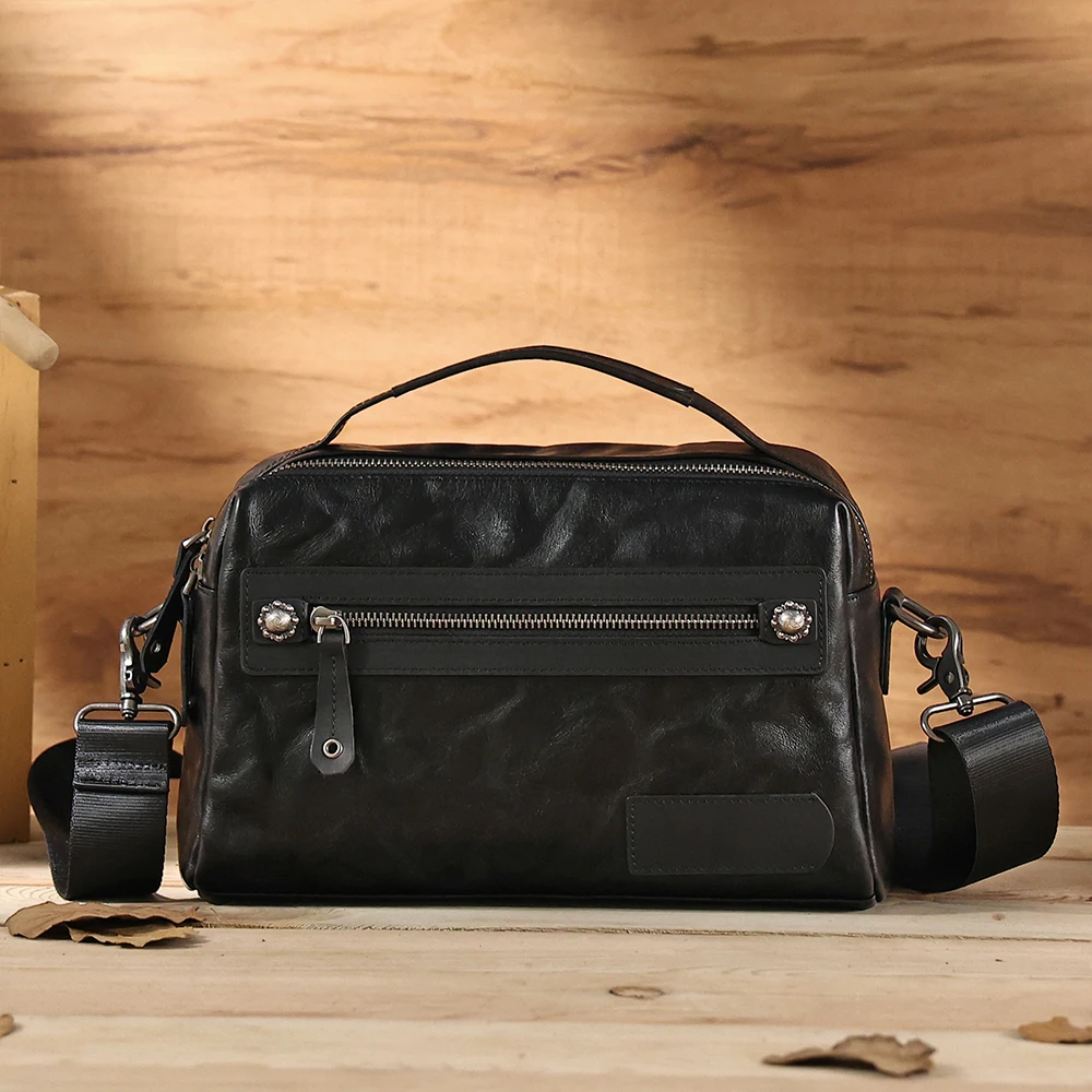 Vegetable tanned leather handbag men's cowhide business shoulder bag genuine leather trend crossbody bag for men