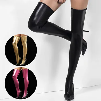 1 paio di calzini da donna Sexy Slim Fit Sexy calzini alla coscia In pelle verniciata In similpelle pantaloni intimo Sexy Lingerie 1