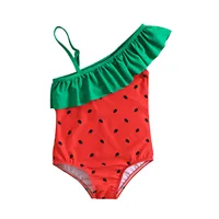 2024 Summer Toddler Girls Ruffles One Piece Swimwear Cartoon Watermelon Prints Beach Onesie Swimsuit Bikini Children Swimwear 3