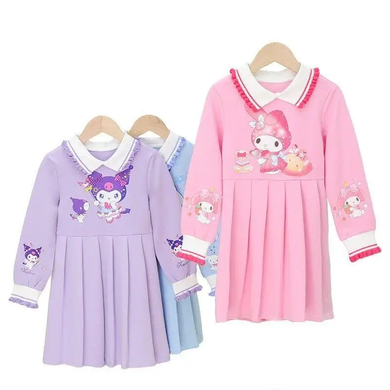 Sanrio 헬로 키티 마이 멜로디 긴 소매 스웨트 프린세스 드레스 소녀 어린이 베이비 봄 가을 새로운 한국 스타일 패션
