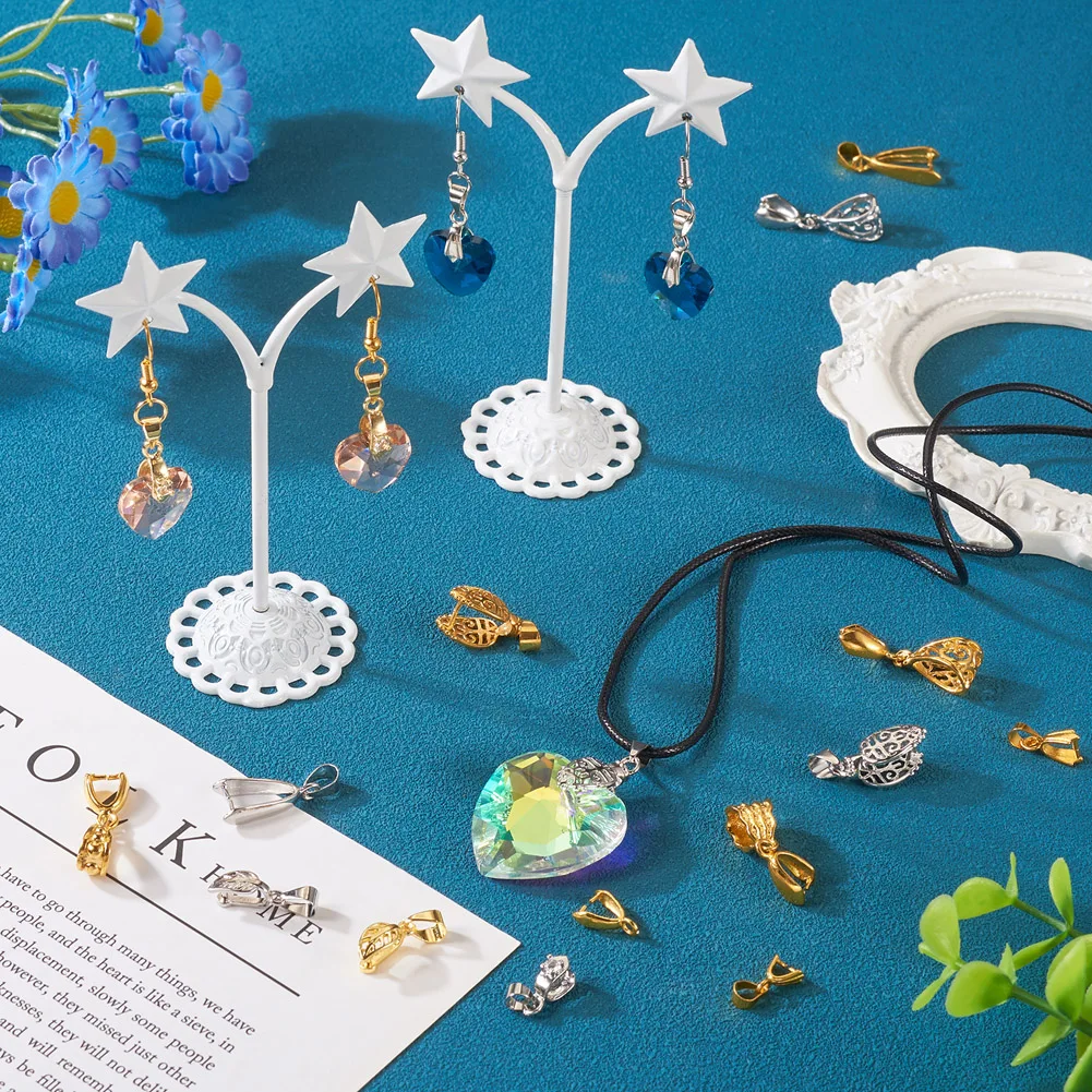88Pcs Brass Ice Pick Pinch Bails Pinch Clip Bail Clasps Connector Bead Hanger Links for Dangle Charm Jewelry Making DIY Craft