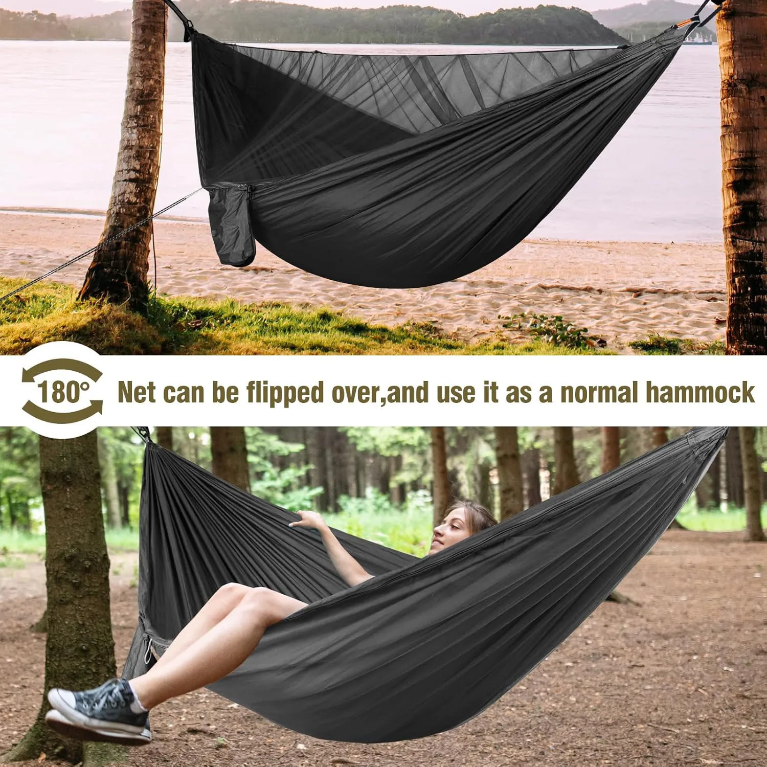 Camping hammock with mosquito net