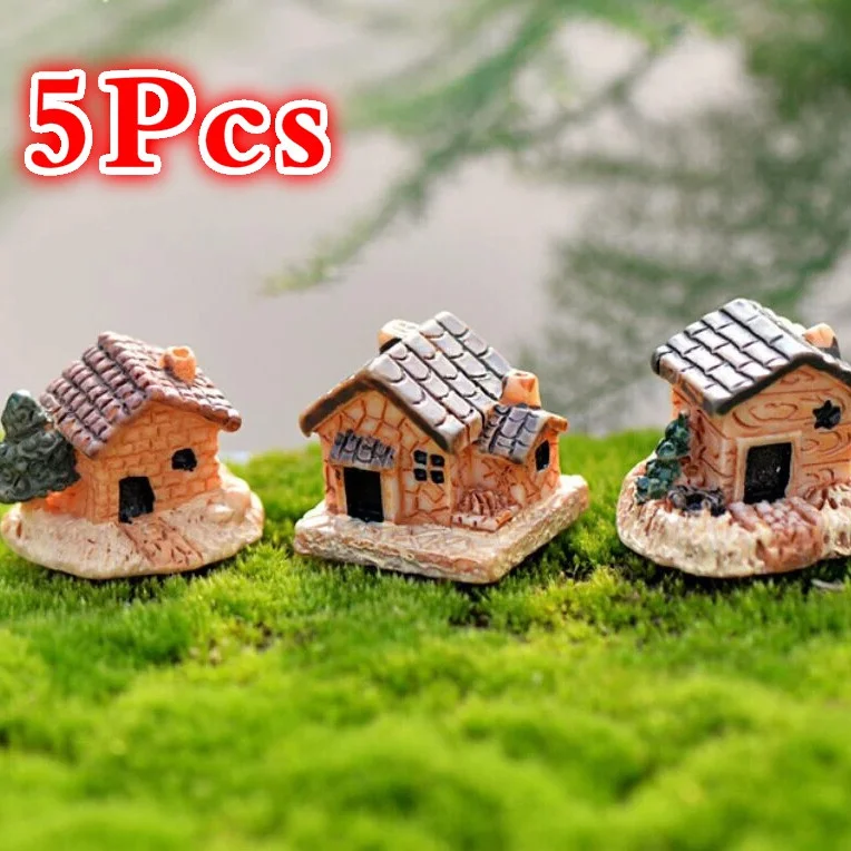 5Pcs Mini Doll House Stone House Resin Decorations for Home and Garden DIY Decorations(Style Random) miniature figurines resin crafts house kit
