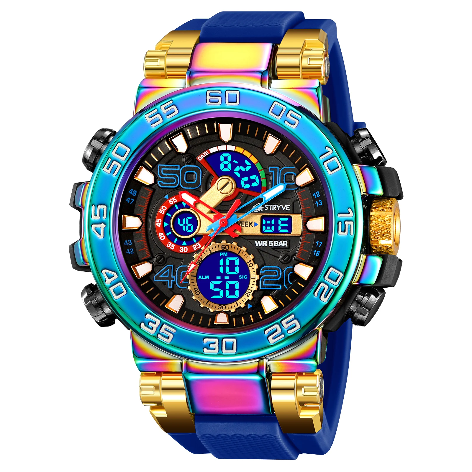 STRYVE New Men's Sport Watches Shock Resistant 50M Waterproof Wristwatch LED Alarm Stopwatch Clock Watches Men 8030 3