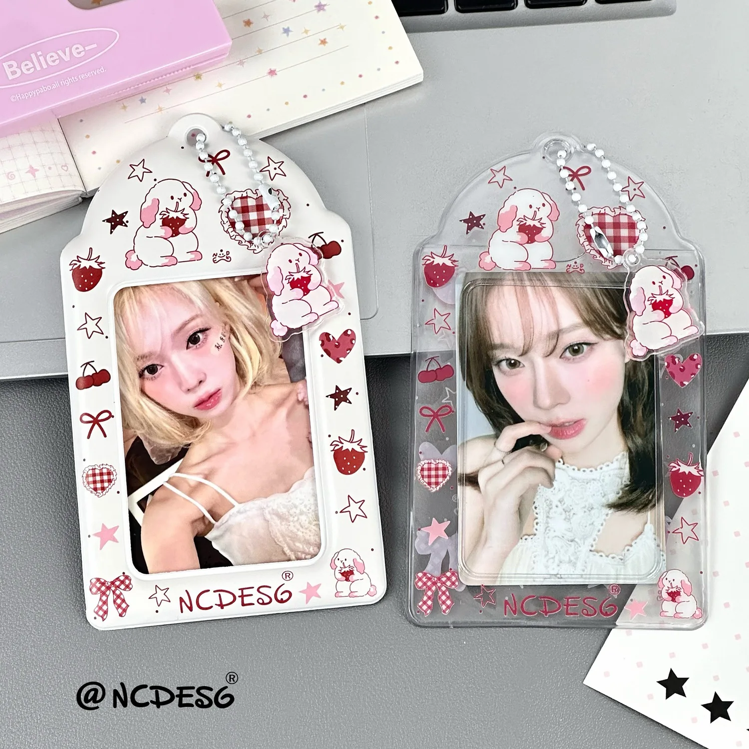 1PC 귀여운 3인치 K팝 포토카드 홀더 키체인 포함 PVC 아이돌 카드 보호 슬리브 가방 펜던트 학교 문구 포카홀더