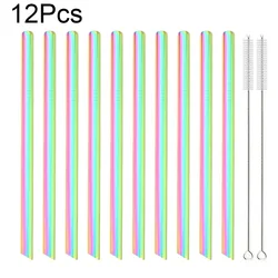 12 - Piece Set of Colorful Reusable Stainless Steel Drinking Straws (Rainbow)