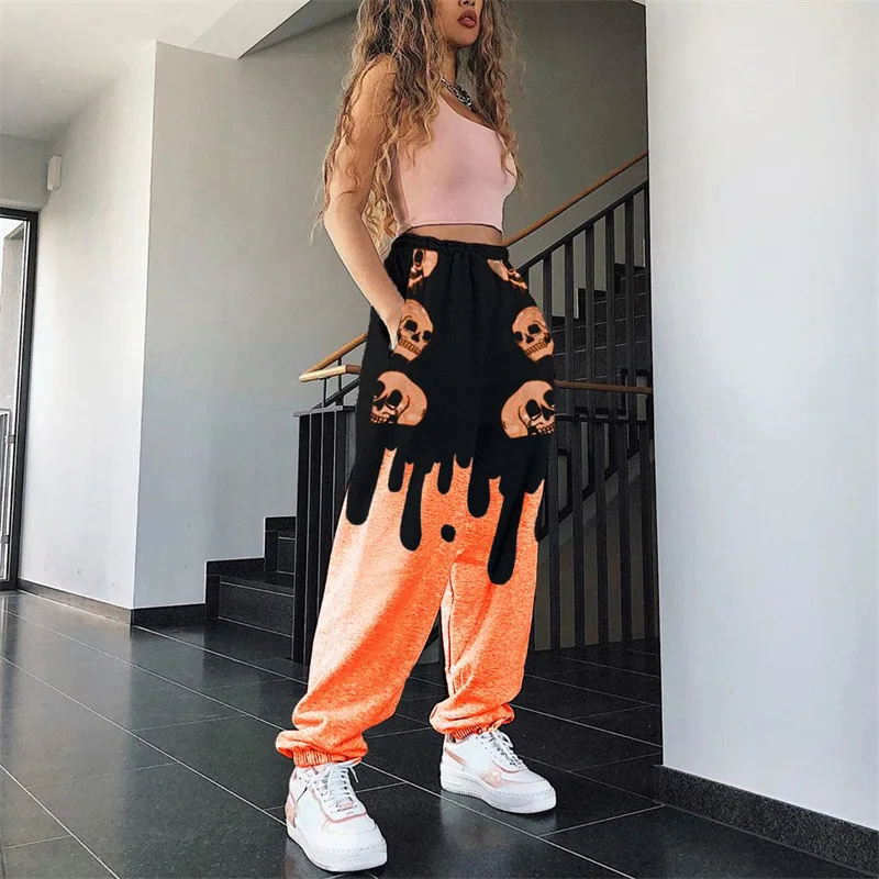 Joggers Sport Pants Women Halloween Pumpkin Print Oversize Pants Cargo