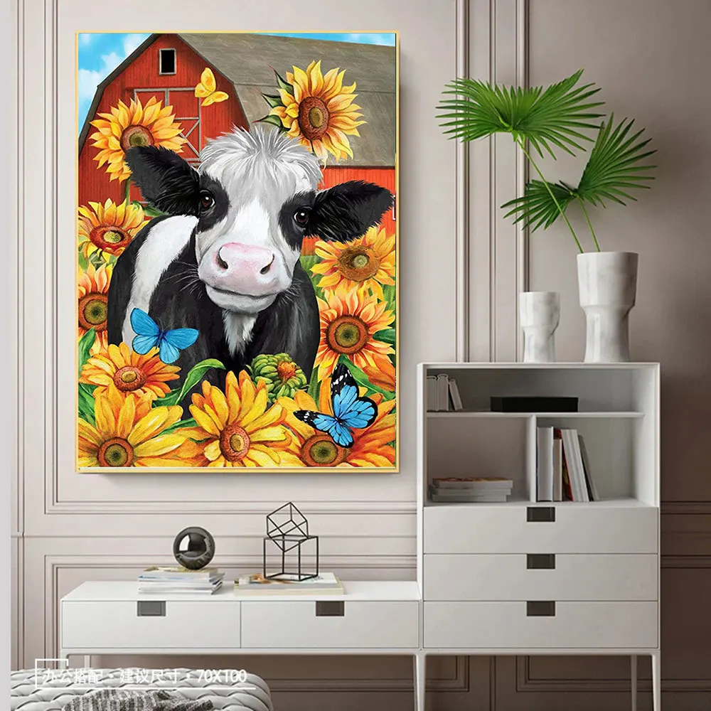 HUACAN Cow Diamond Painting New Arrival Picture Rhinestones Animal Mosaic  Sunflower Decorations For Home - AliExpress