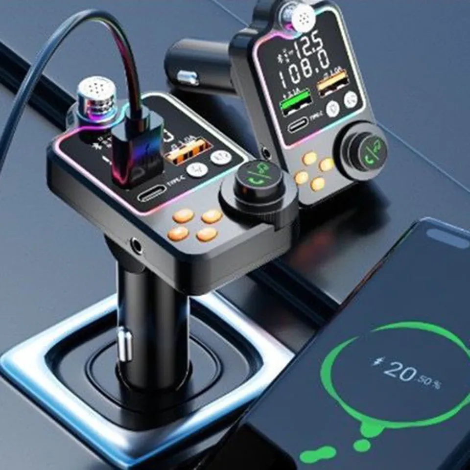  Wireless FM Transmitter Dual USB PD Charger Battery Voltage Detection Disk Playback Black In-car Use 
