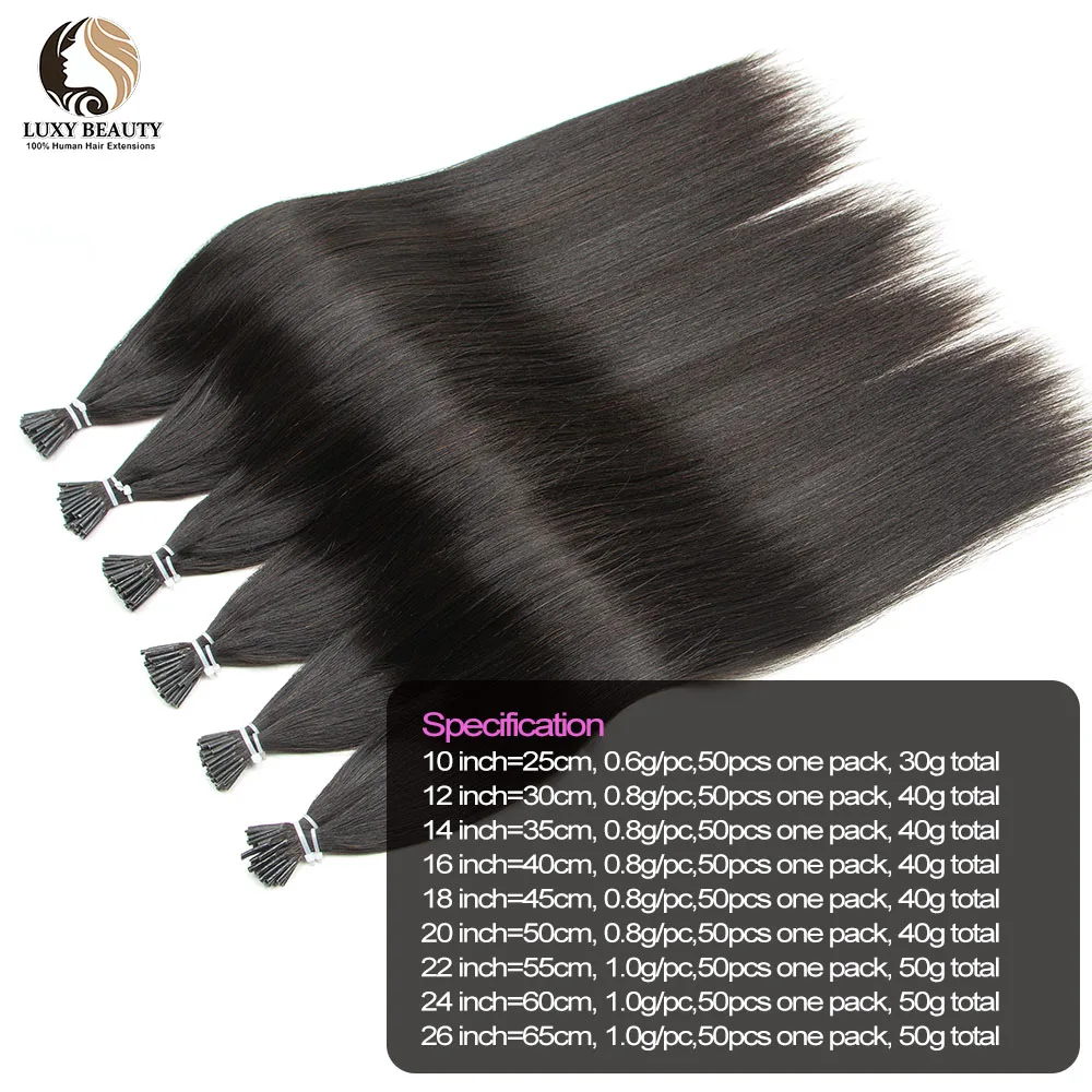 Light Yaki Straight I Tip Human Hair Extensions Brazilian Remy Micro Link I Tip Human Hair Extension 50strands/pack Yaki