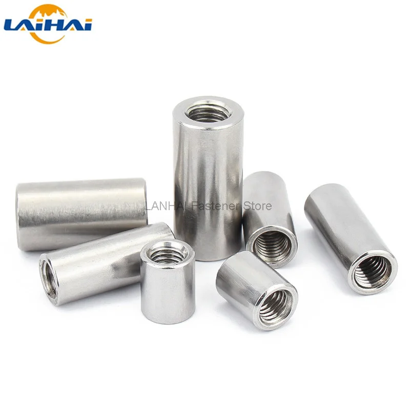 2/10pcs M3 M4 M5 M6 M8 M10 304 Stainless Steel Extend Long Lengthen Round Coupling Nut Connector Joint Sleeve Tubular Nut Round Coupling Nuts