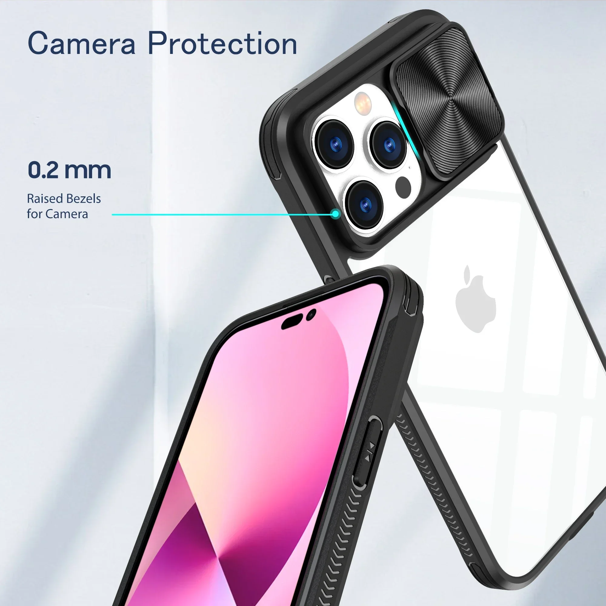 Luxury Slide Camera Cover with Lens Protection - Clear Case with Hard Bumper Design