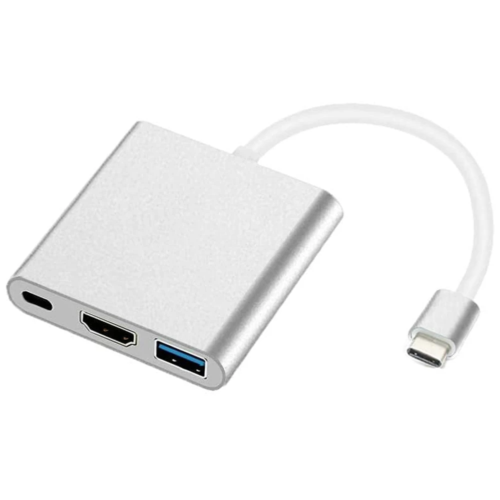 

Адаптер с USB C на HDMI, многопортовый адаптер 3 в 1 с USB Type C на 4K HDMI, USB 3,0 и USB C, совместимый преобразователь Портов питания