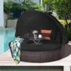 Patio Round Daybed with Retractable Canopy,Outdoor Wicker Rattan Furniture Sets,Sectional Cushioned Sofa Set w/Height 2