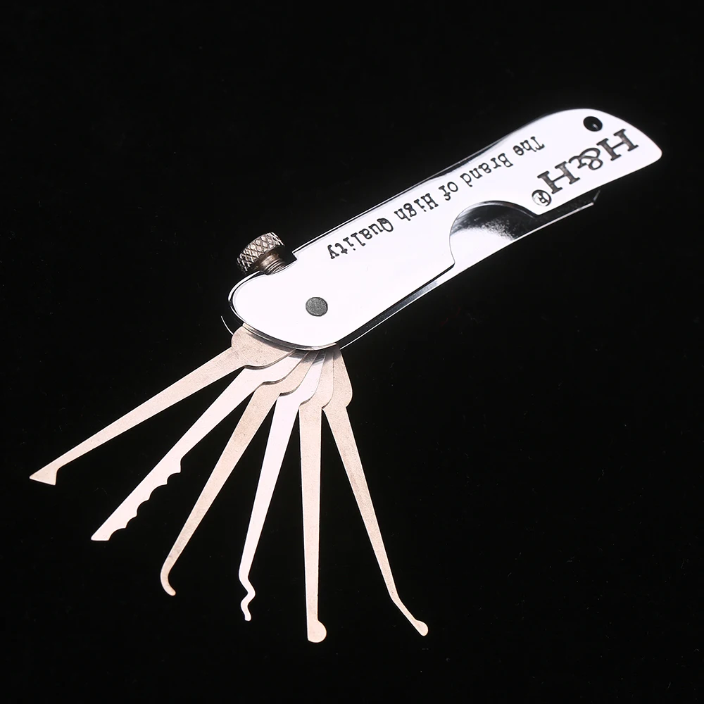 Practice Lock Lock Picking Set Foldable 7 in 1 Stainless Steel Pick Set with Wrench Compact Training Kit for Beginners