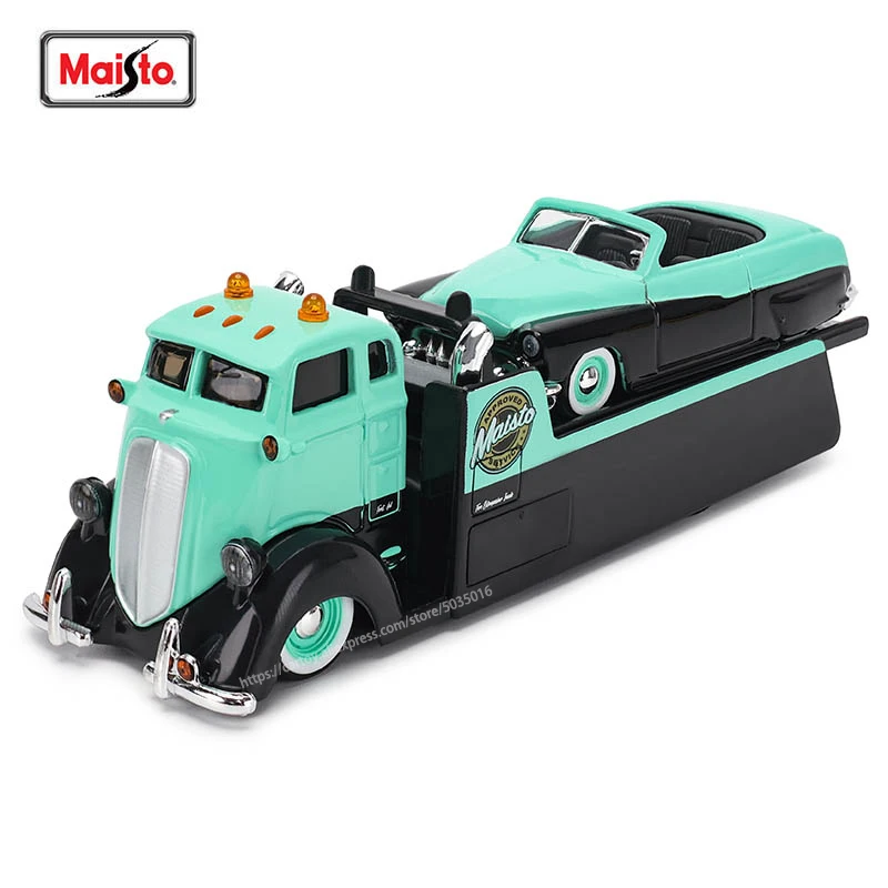 Maisto 1:64 Coe Flatbed / 1950 Mercury Custom Elite Transport Die-Cast Precision Car Model Collection Gift