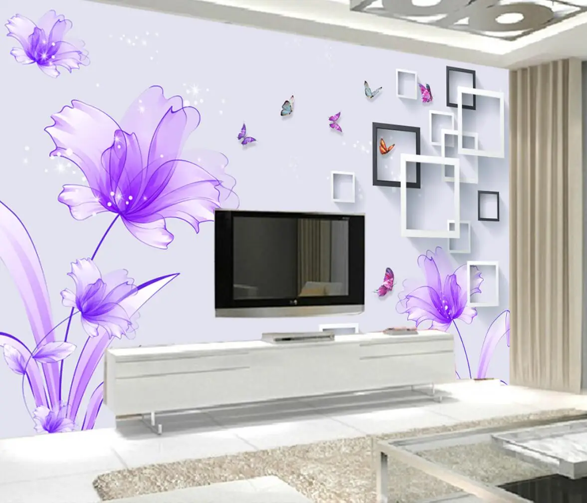 beibehang custom Fantasy purple flowers Wallpaper for Living Room photo 3D art wallpaper bedroom walls TV Sofa Study Home Decor