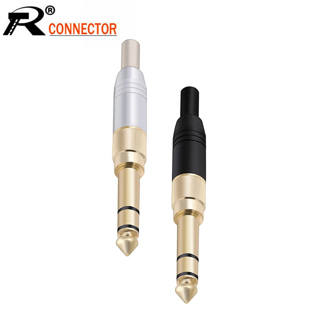 Enchufe macho estéreo de 3 polos, conector convertidor de Adaptador de audio 2 en 1, 3,5mm, tornillo en 6,35mm, 10 unids/lote|Conectores|