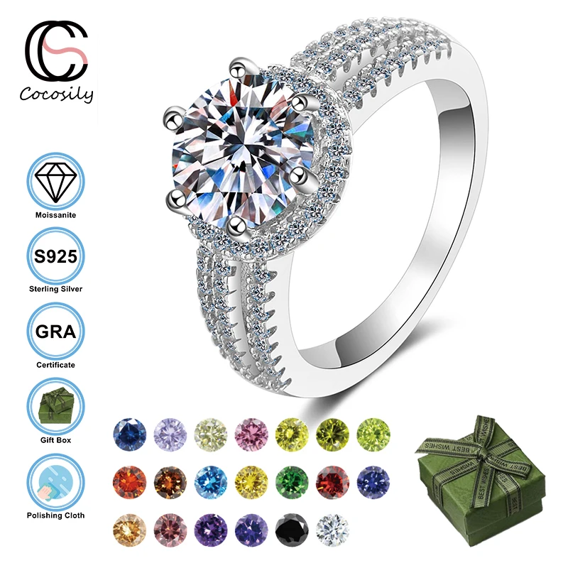 

Cocosily D Color Moissanite S925 Sterling Silver 2CT Women's Minimalist Fashion Sweet Romantic Party Engagement Anniversary Ring