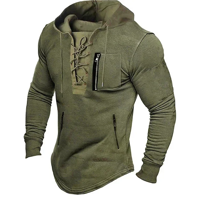 Men Polo Shirt Men's Spring And Autumn Hooded Solid Color Zipper Pocket Polo Shirt Sport Streetwear Casual Wear