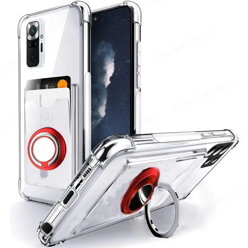 Soft Transparent Shockproof Phone Case with Magnet Ring Holder and Card Slot