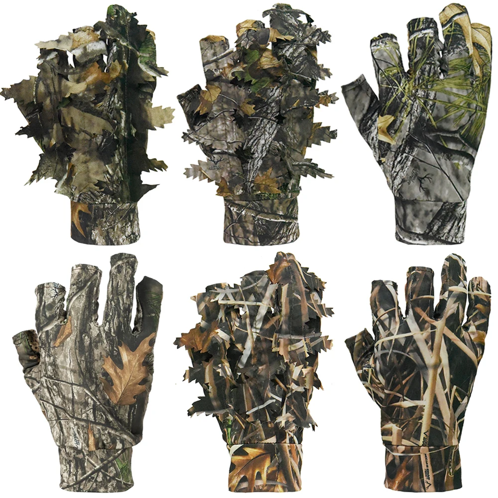 Hunting Ghillie Gloves 3D Camo Bionic Leafy Gloves for Jungle Wildlife Photography Fishing Hunting Non-slip Bionic