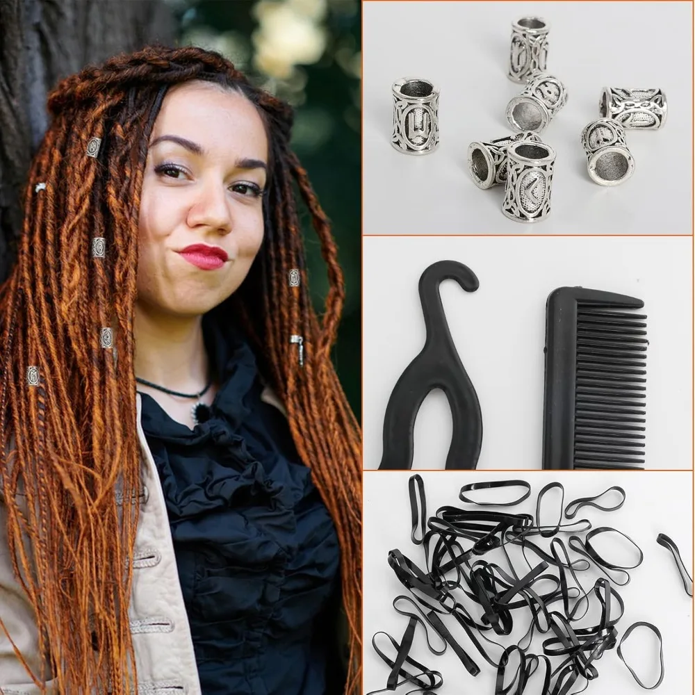 Neues Haarwerkzeug-Set, Wikinger-Bartperlen-Set, Wikinger-Bartperlen Nordische Haaraccessoires für Schmuck DIY Anhänger Halskette – Detail 2