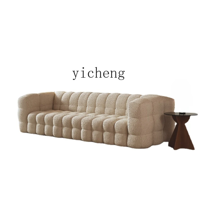 

Tqh Modern Nordic Fabric Sofa Lambswool Small Apartment Living Room Straight Row Three-Seat Bread Sofa