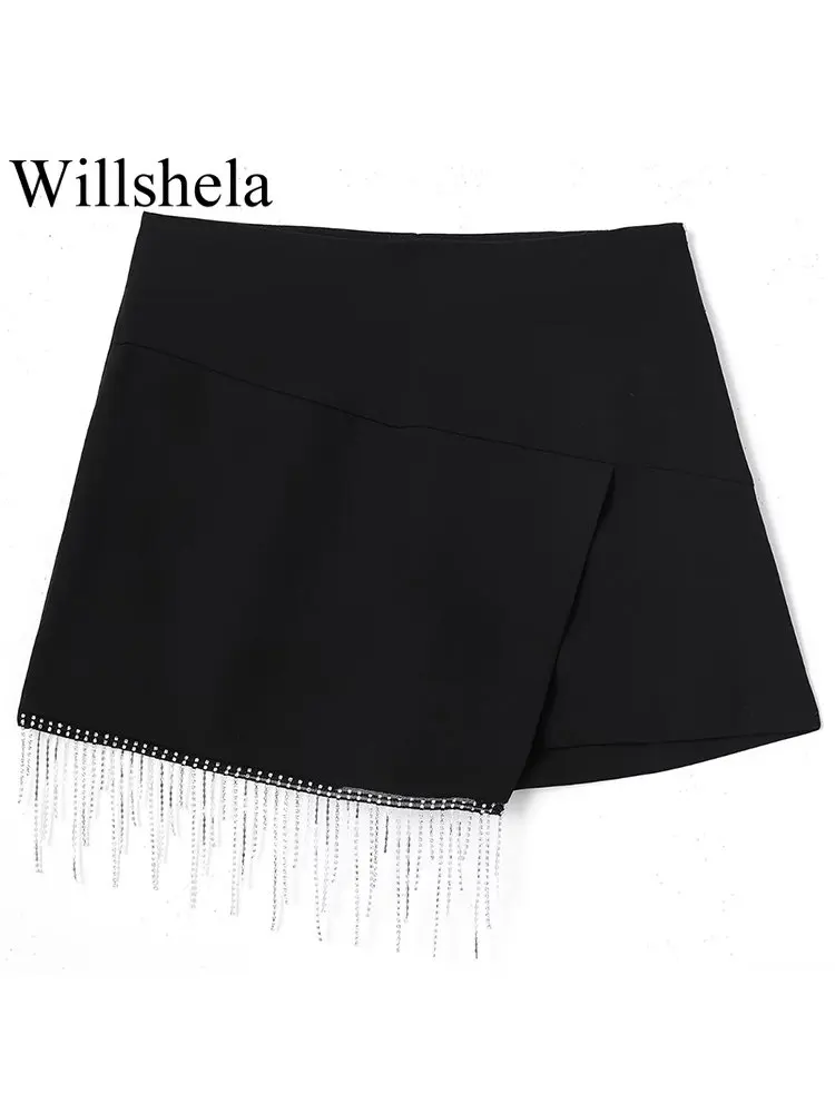 Willshela Women Fashion With Beading Solid Side Zipper Skirts Shorts