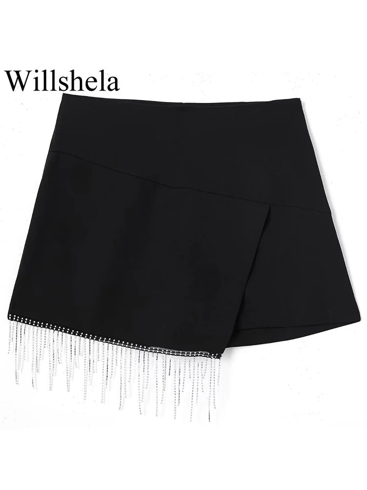 Willshela Women Fashion With Beading Solid Side Zipper Skirts Shorts
