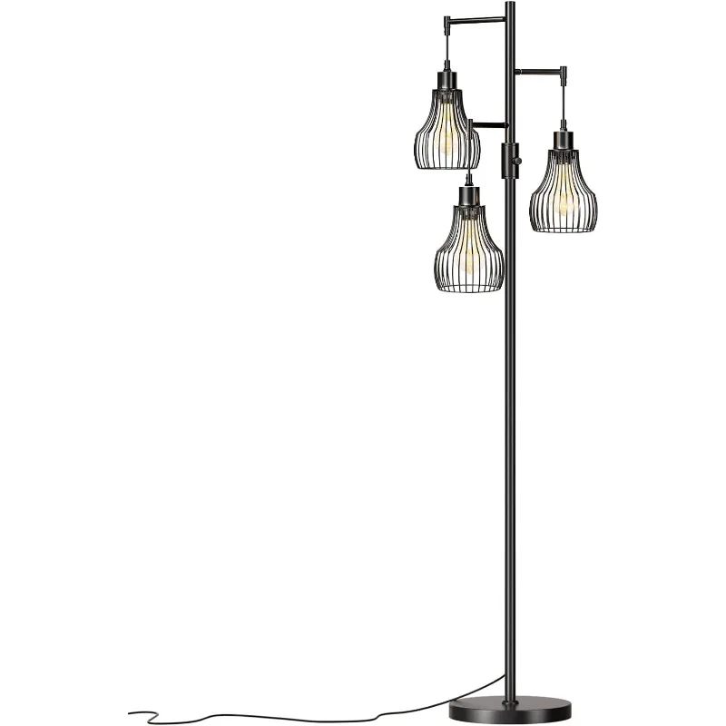 Dimmable Floor Lamp,3x800LM LED Edison Bulbs Included,Farmhouse Industrial Floor Lamp Standing Tree Lamp with Elegant Cage Tall