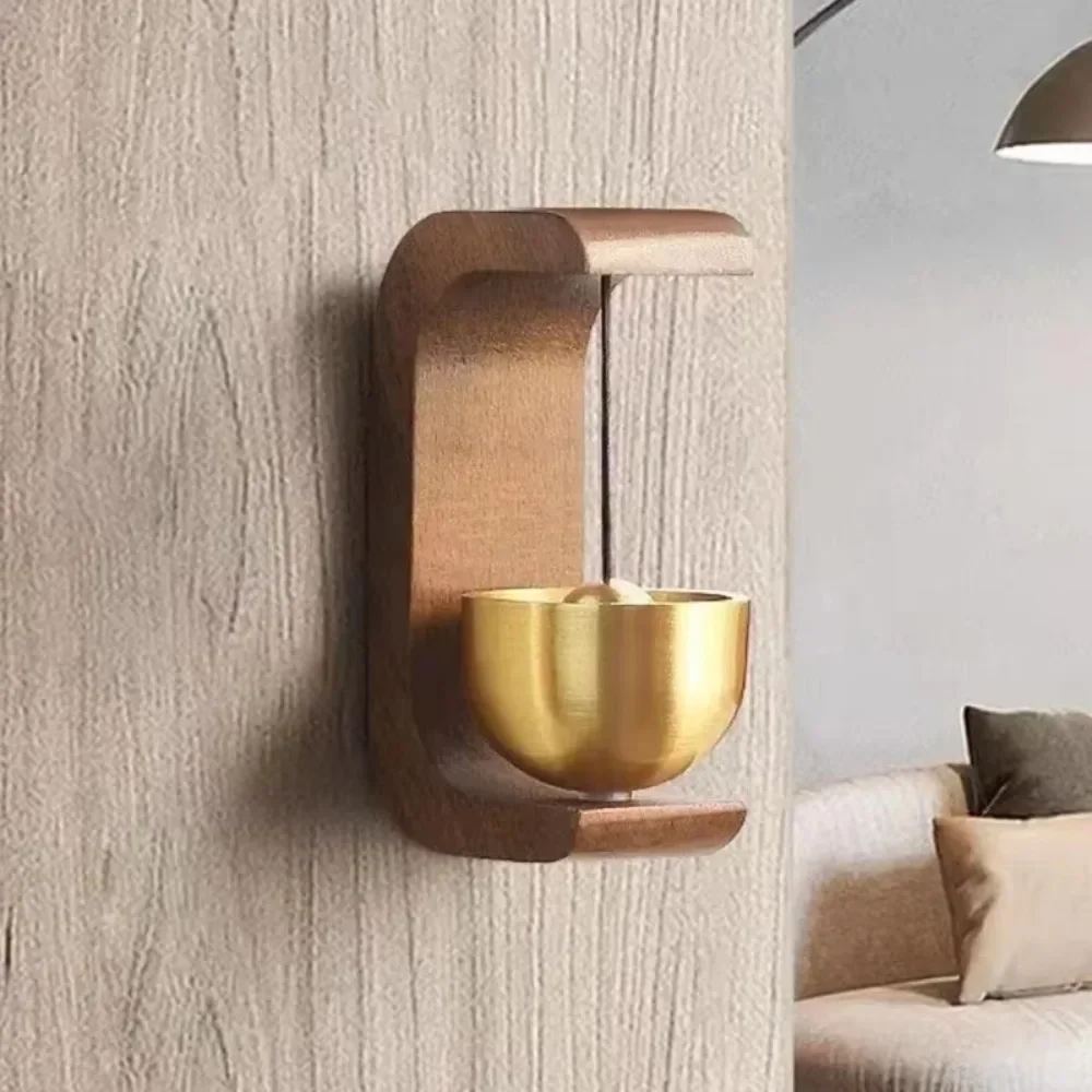 Wind Chimes 2/1PCS Magnetic Solid Wooden Doorbell Aesthetic Brass Wind Chimes Wireless Doorbell Entrance Door Bell Pendant Home Decoration