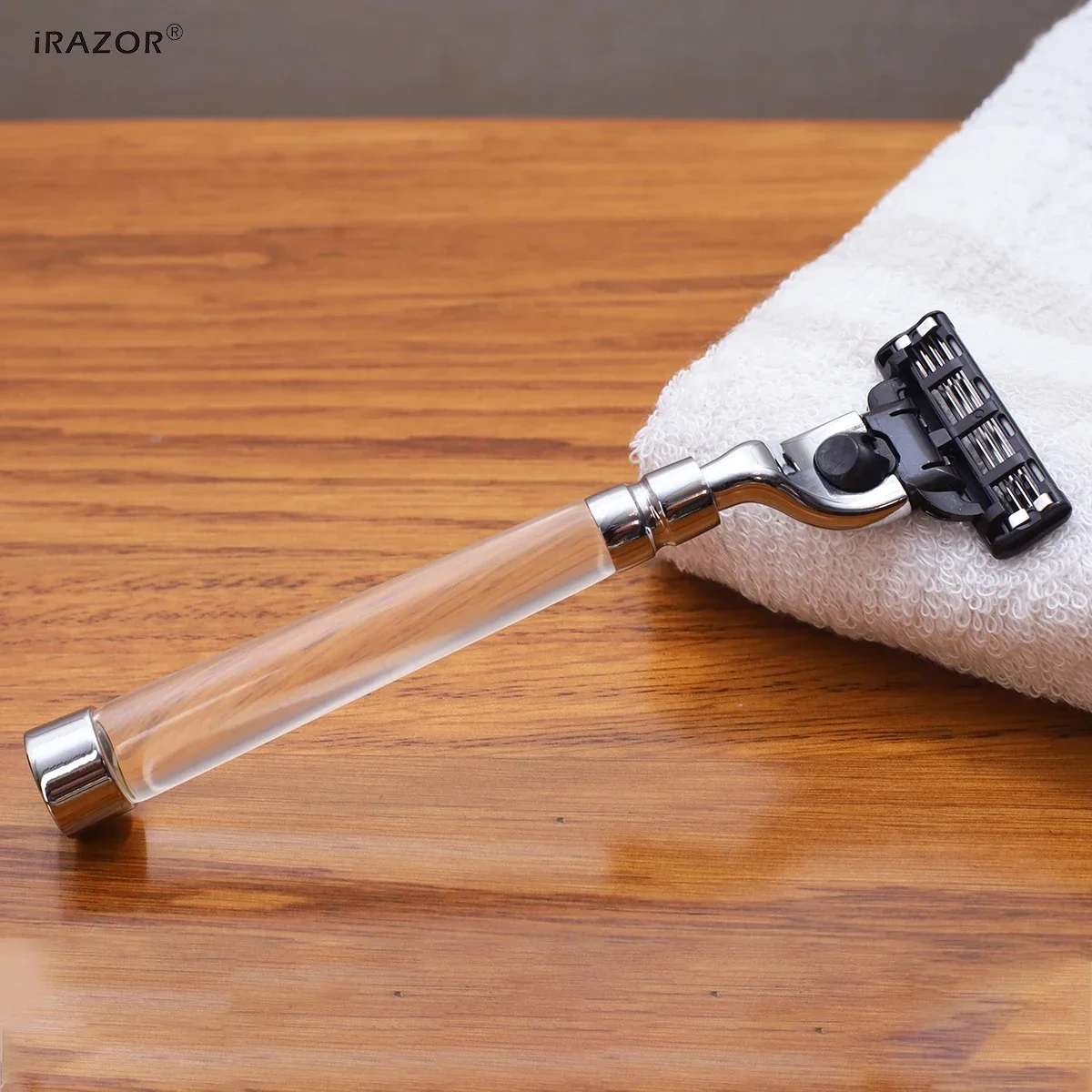Premium Men's Safety Razor with Clear Acrylic Handle - Manual Cartridge Grooming Shaver