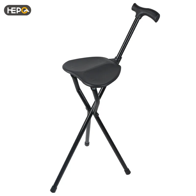 Portable Three-legged Cane Stool for The Elderly Aluminum Alloy Cane Stool Foldable Chair Lightweight Bearing 113kg