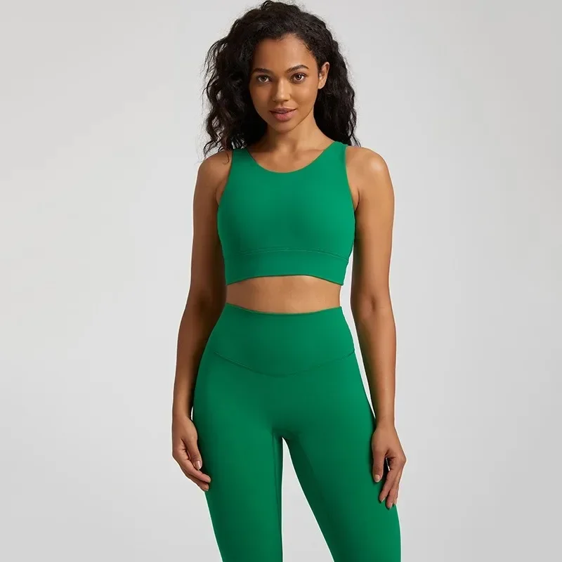 Lemon Round Neck Women Fitness Bra Sport Yoga Tank Top Cross Back Gym Chest Pad High Strength Comprehensive Training Jog