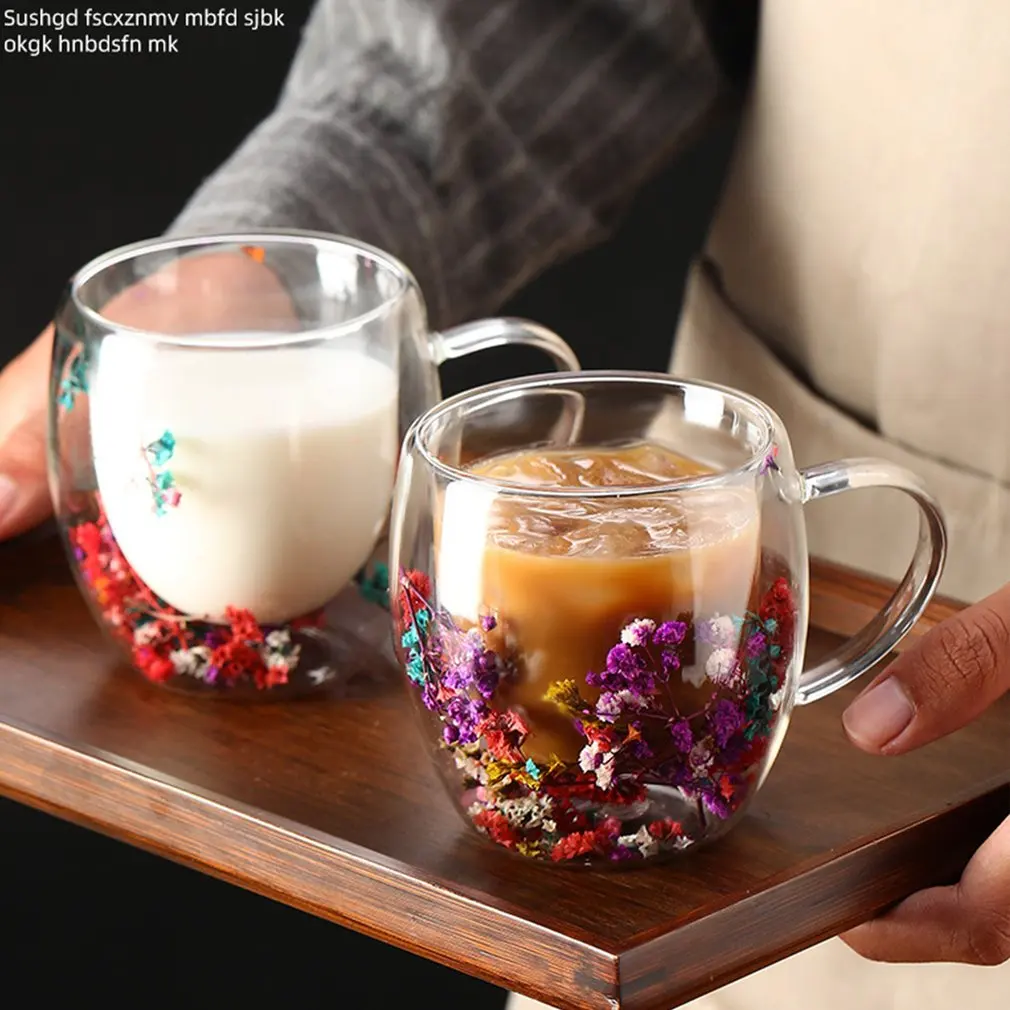 350ml Creative Double Wall Glass Mug Heat-Resistant Double-Layer Glass High Borosilicate Office Cup Coffee Cup Water