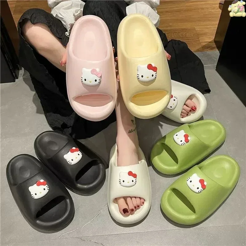 

Sanrio Kawaii Hello Kitty Slippers Cartoon Summer Home Anti-slip Slippers Outdoor Soft Bottom Word Drag Cute Girl Sandals Gifts