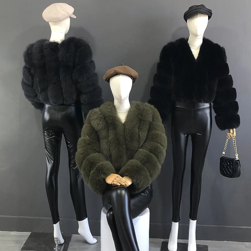 2023 New Style Women Fur Coat Real Fox Fur Jacket Natural Fox Fur Short Style Clothing Full Length Sleeve Female Coat 2
