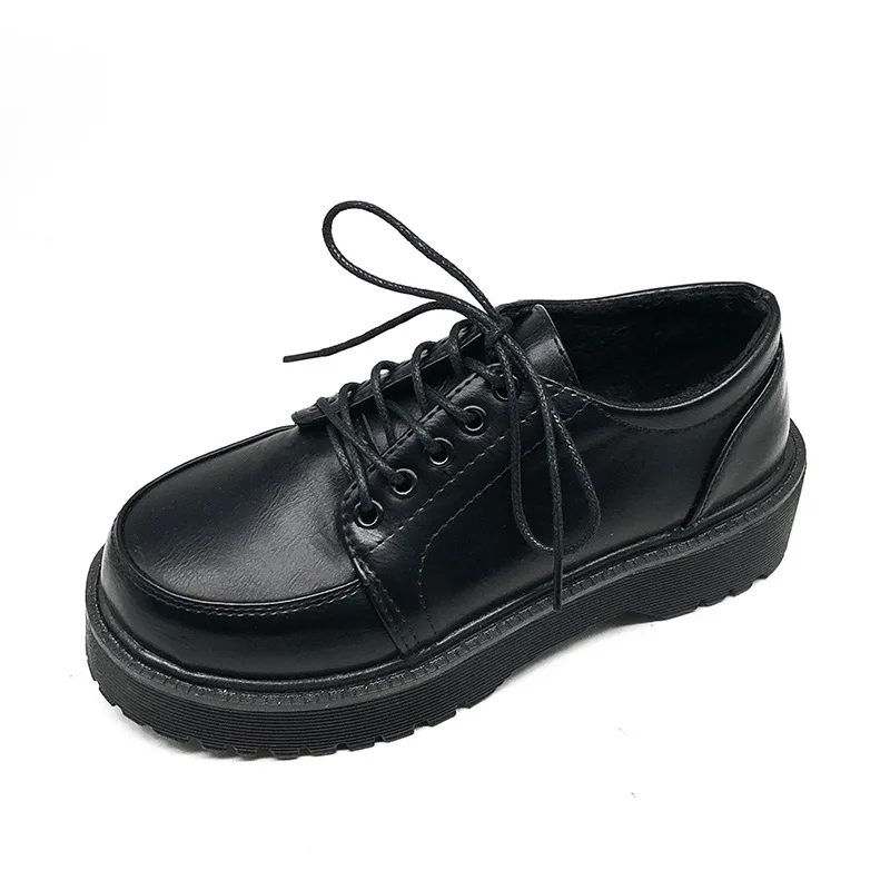 Women Casual Flats Black Brown Vintage Flats Shoes Women Spring Summer Fashion Comfortable Lace Up Platform Oxford Loafers Casual Boat Shoes