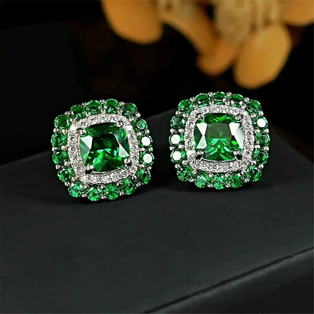 Female Cute Blue Green Zircon Stone Stud Earrings Vintage Silver Color Wedding Party Gift Jewelry For Women