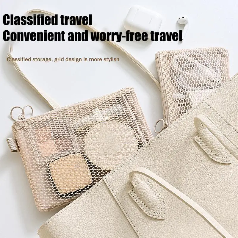 Borse da viaggio per cosmetici, pochette a rete, mini borsa portatile semplice, borsa quadrata multiuso, porta carte con doppia cerniera - immagine 2