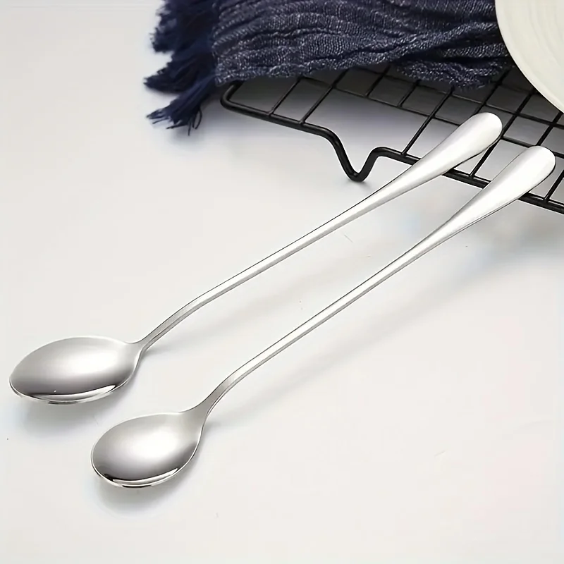Stainless Steel 1/10pcs Long Handle Spoons Set - Dishwasher Safe, Ideal for Ice Cream, Coffee, Tea Stirring Kitchen Utensils