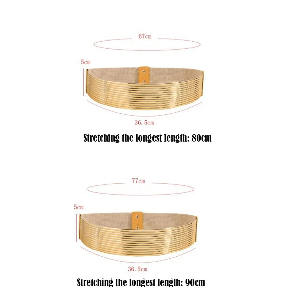 High Quality Gold Waist Belt Elastic Bright Buttoning Belt Wide Tight Waistband for Women