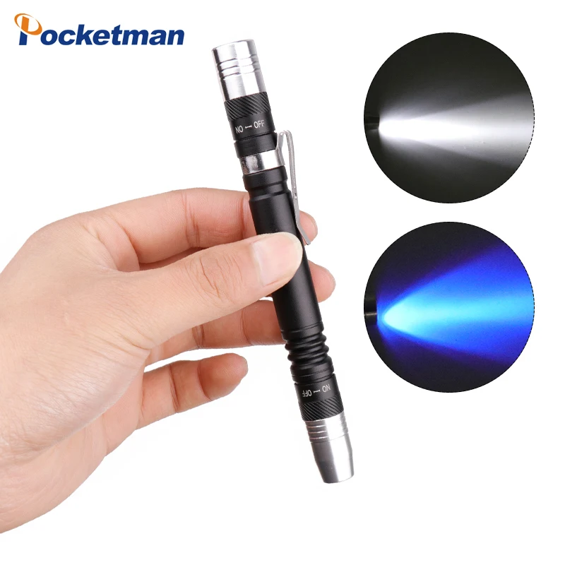 Mini Pen UV Portable Flashlight 2 in 1 Multifunctio 395nm Ultra Violet Lanterna White/Yellow Purple Light Detector Torch 2*AAA | Лампы и